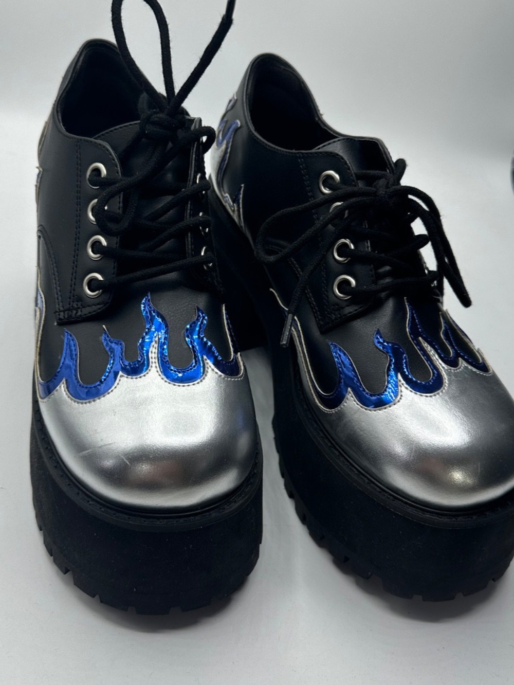 Dolls Kill Current Mood Ignite my Fire Platform Oxfords Black Size 9M metallic